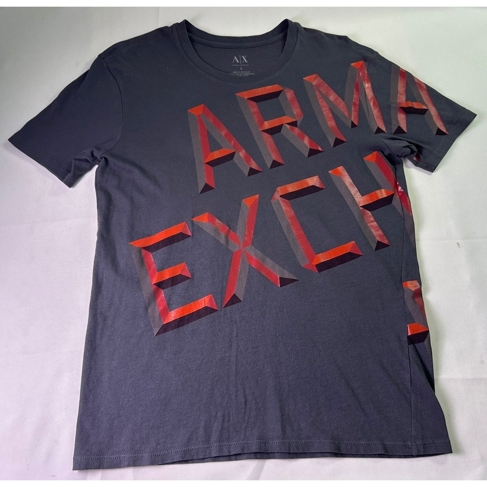 Armani Exchange Mens Small Black Graphic T-Shirt Red 3D Block Logo Slim Fit Tee‎